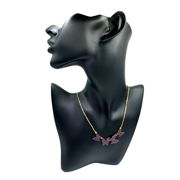 NWT Butterfly Cluster Pendant Necklace 18K Gold Plated Pink Swarovski Crystals - Picture 7 of 8